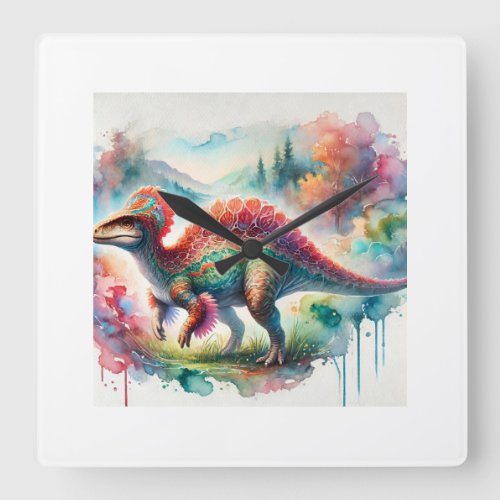 Mamenchisaurus majesty in watercolor 290624AREF102 Square Wall Clock