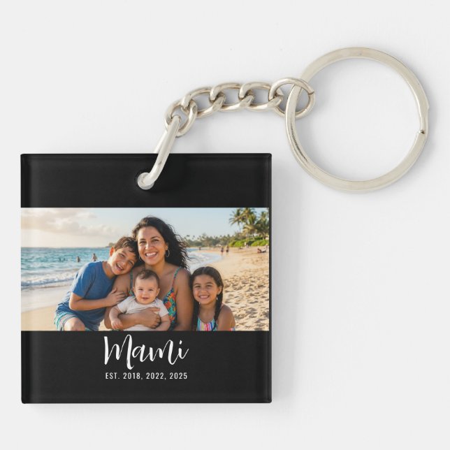 Mami Established Modern Script Photo Keychain (Back)