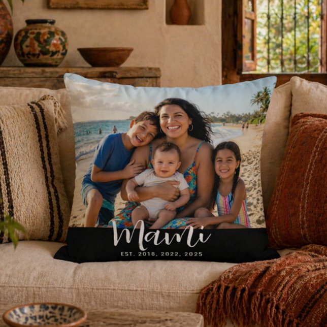 Mami Established Modern Script Photo Throw Pillow (Creator Uploaded)