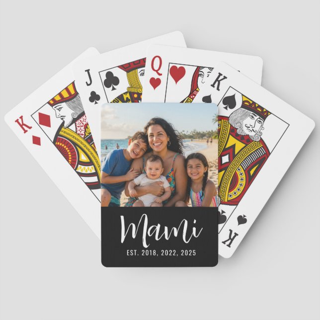Mami Established Script Black Photo  Poker Cards (Back)