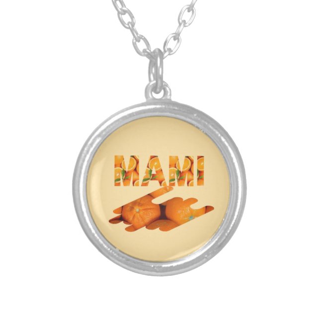 MAMI Orange Typography Art Silver Plated Necklace (Front)
