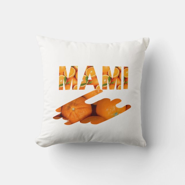 MAMI Orange Typography Art Throw Pillow (Front)