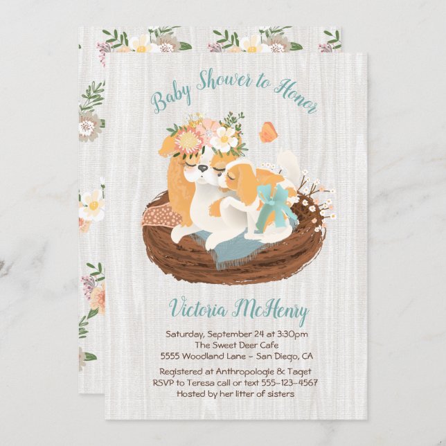 Mamma dog & baby puppy baby shower invitations (Front/Back)