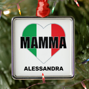 Mamma Italian Flag Heart Personalized Mom Gift Metal Ornament