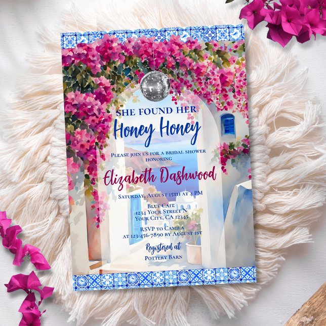 Mamma Mia Blue Tile Disco Ball Bridal Shower Invitation (Creator Uploaded)