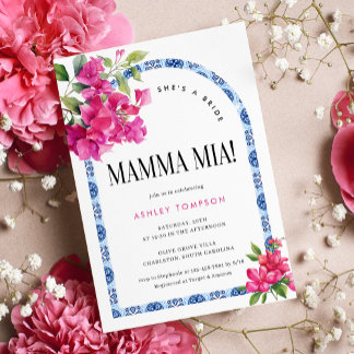 Mamma Mia Floral Blue Tile Bridal Shower Invitation