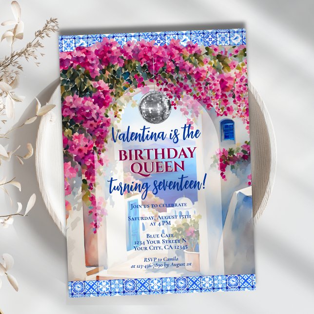 Mamma Mia Greek Island Disco Birthday Queen Party Invitation (Creator Uploaded)