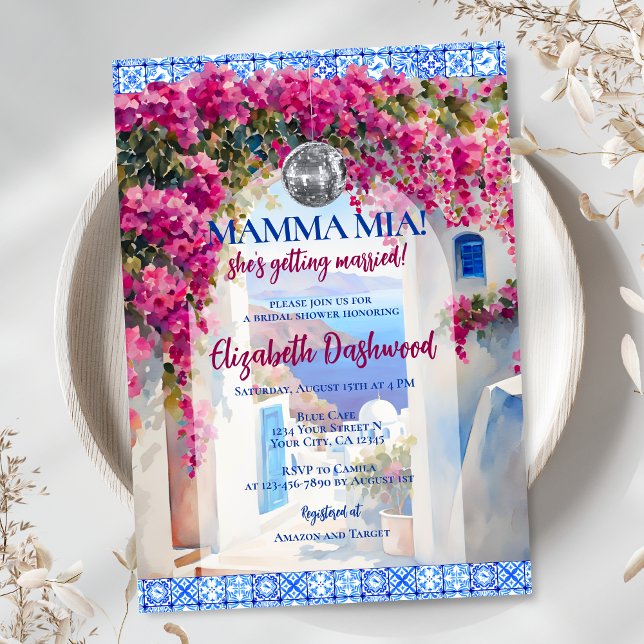 Mamma Mia Greek Tile Disco Ball Bridal Shower Invitation (Creator Uploaded)