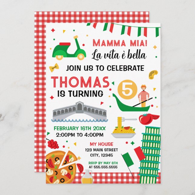 Mamma mia! Italian Birthday Party Invitation (Front/Back)