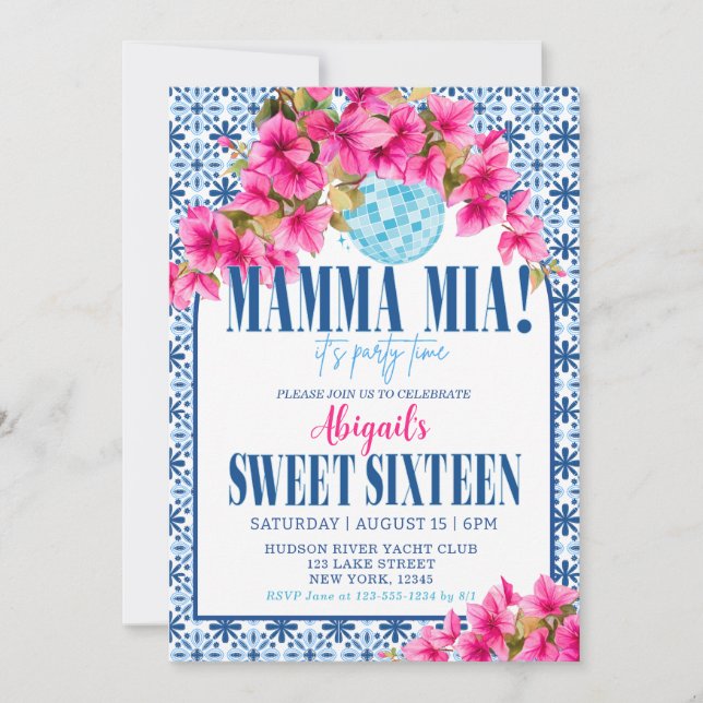 Mamma Mia! Sweet 16 Birthday Invitation (Front)