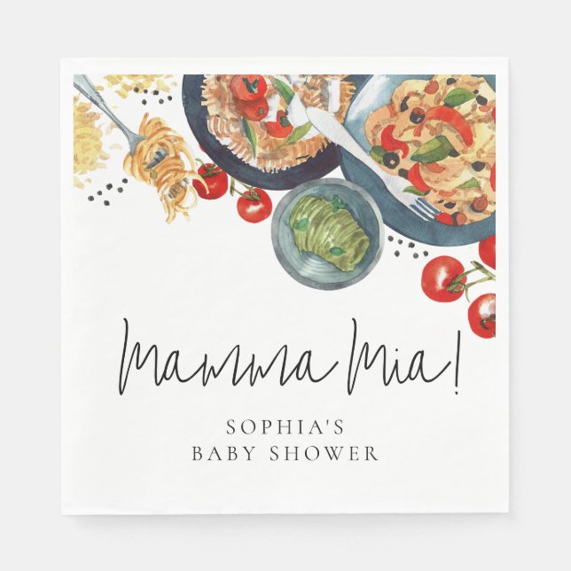 Mamma Mia! Watercolor Italian Food Baby Shower Napkins (Front)