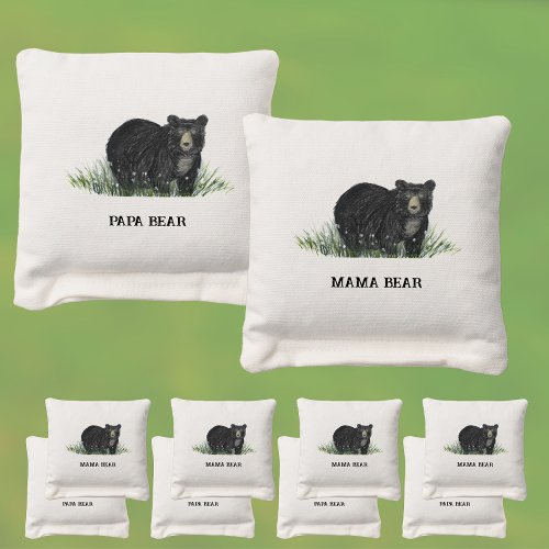 Mamma  Pappa Bear Cute Wild Brown Black Bear Corn Cornhole Bags