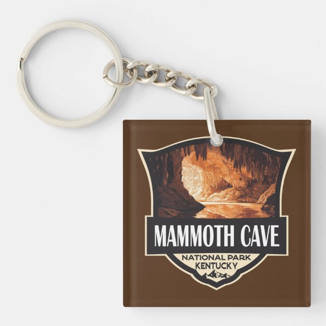 Mammoth Cave National Park Illustration Retro Art Keychain (Front)