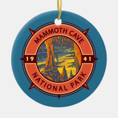 Mammoth Cave National Park Retro Compass Emblem Ceramic Ornament