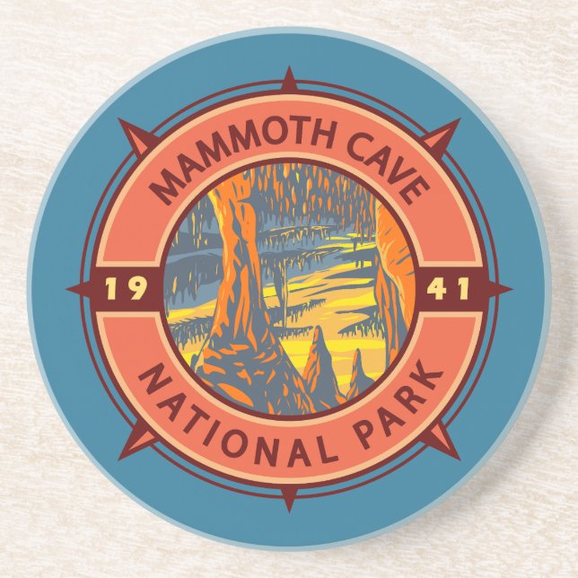 Mammoth Cave National Park Retro Compass Emblem  Coaster (Front)