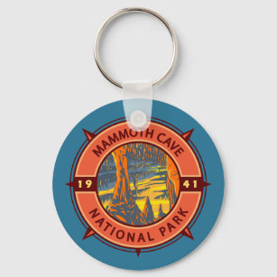 Mammoth Cave National Park Retro Compass Emblem Keychain