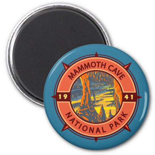 Mammoth Cave National Park Retro Compass Emblem Magnet