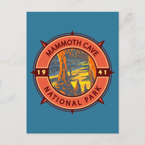 Mammoth Cave National Park Retro Compass Emblem Postcard