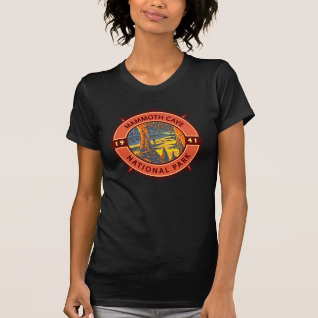 Mammoth Cave National Park Retro Compass Emblem T-Shirt (Front)