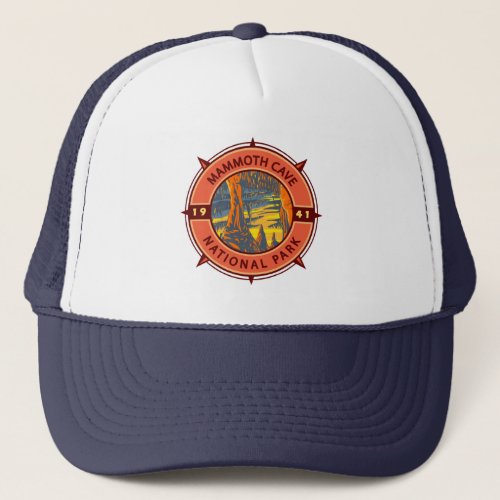Mammoth Cave National Park Retro Compass Emblem Trucker Hat