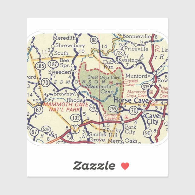 Mammoth Cave NP Vintage Map Sticker (Sheet)