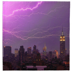Mammoth Lightning Strike Over Midtown NYC Skyline Cloth Napkin
