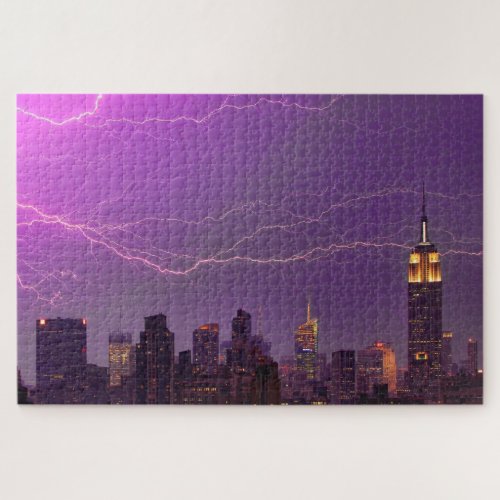 Mammoth Lightning Strike Over Midtown NYC Skyline Jigsaw Puzzle