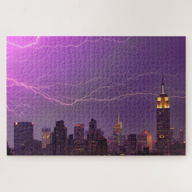 Mammoth Lightning Strike Over Midtown NYC Skyline Jigsaw Puzzle (Horizontal)
