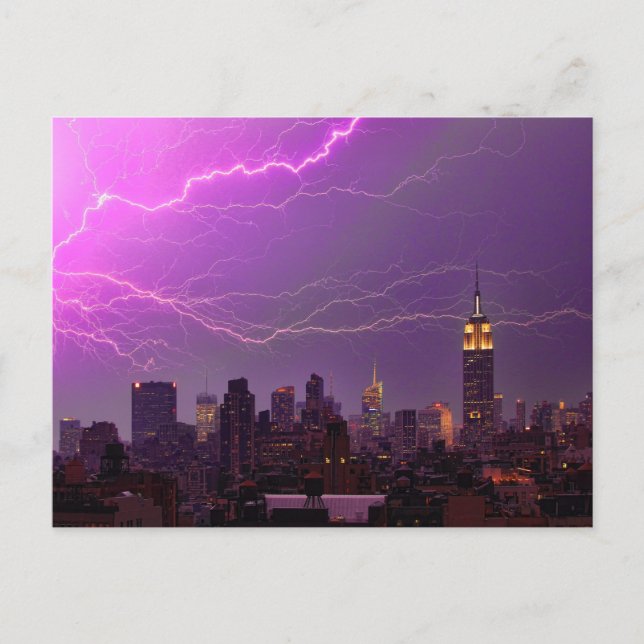 Mammoth Lightning Strike Over Midtown NYC Skyline Postcard (Front)
