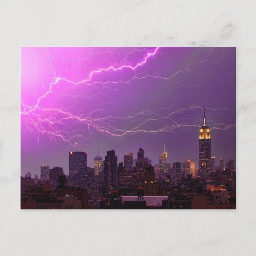 Mammoth Lightning Strike Over Midtown NYC Skyline Postcard