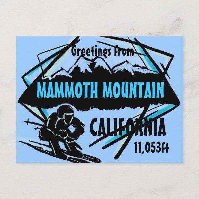Mammoth Mountain California blue ski postcard (Front)
