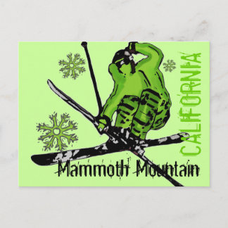 Mammoth Mountain California green skier postcard