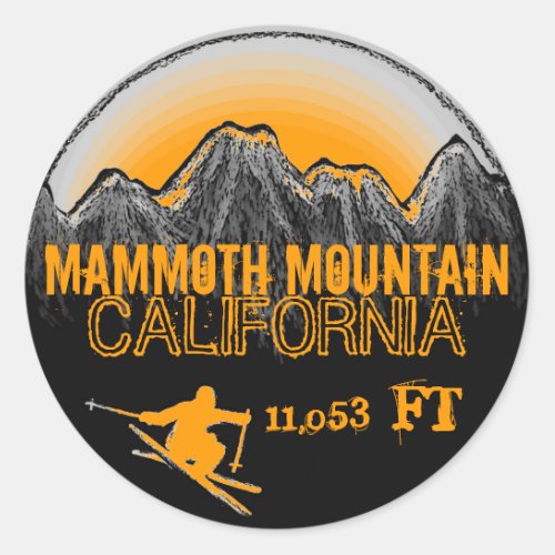 Mammoth Mountain California orange ski art sticker