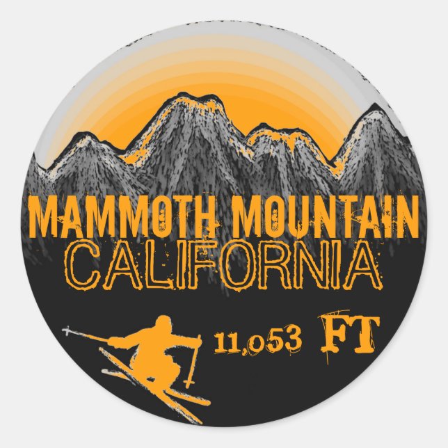 Mammoth Mountain California orange ski art sticker (Front)