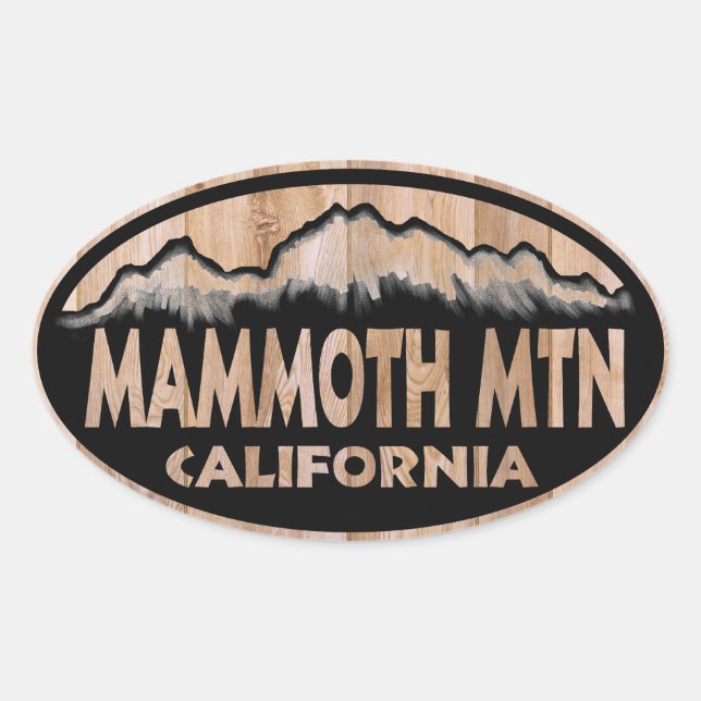 Mammoth Mountain California wood oval stickers (Front)