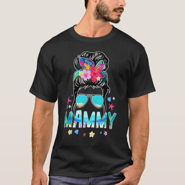 Mammy Hello Summer Beach  Messy Bun Summertime T-Shirt (Front)