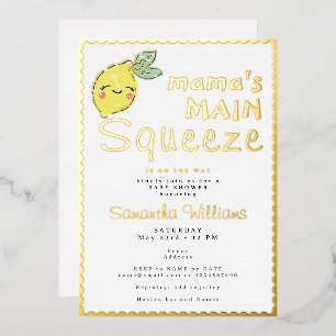 Mammy's Little Squeeze Cute Lemon Baby Shower Foil Invitation