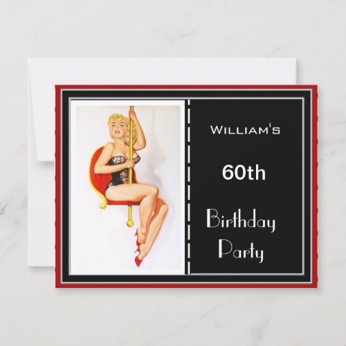 Man 60th Birthday Party Invitation Red  Pin_up