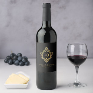 Man 70th Birthday Elegant Vintage Black Gold Crest Wine Label