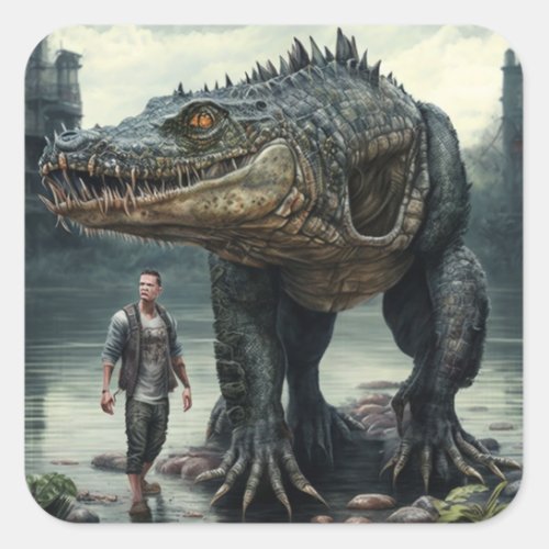 Man alligator monster square sticker
