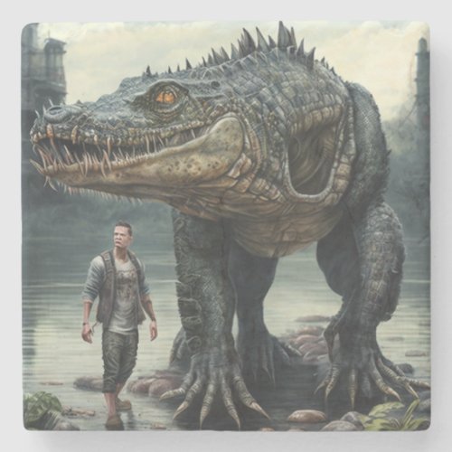 Man alligator monster stone coaster