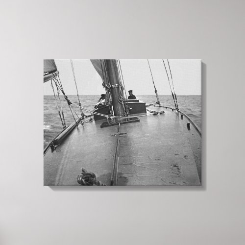 Man Alone Circa 1910 Sailboat Boat Black and White Canvas Print