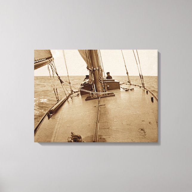 Man Alone Circa 1910 Sailboat Boat Sepia Canvas Print (Front)