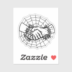 Man and Devil Handshake With Barbed Wire Retro Sticker