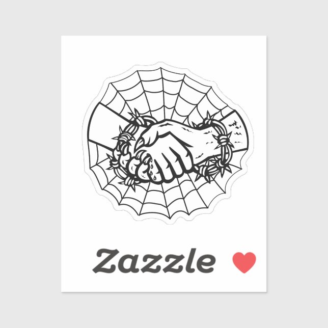 Man and Devil Handshake With Barbed Wire Retro Sticker (Sheet)