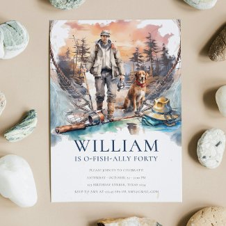 Man and Dog Adult Fishing Birthday Party