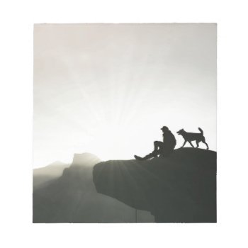 Man And Dog Bond On The Mountain Notepad by Paws_At_Peace at Zazzle