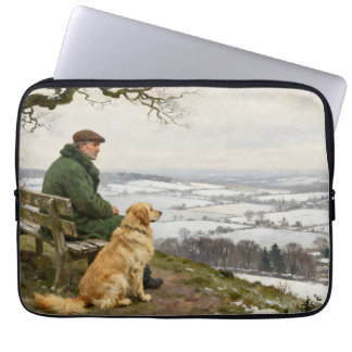 Man and Dog Enjoying Winter Countryside Vista Laptop Sleeve