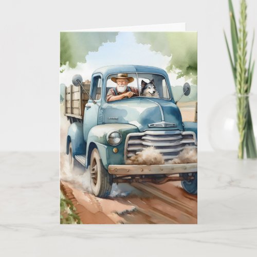 Man and Dog In Old Truck Pet Loss Card