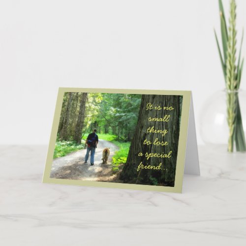 Man and Dog Walking in Forest Pet Loss Sympathy Card